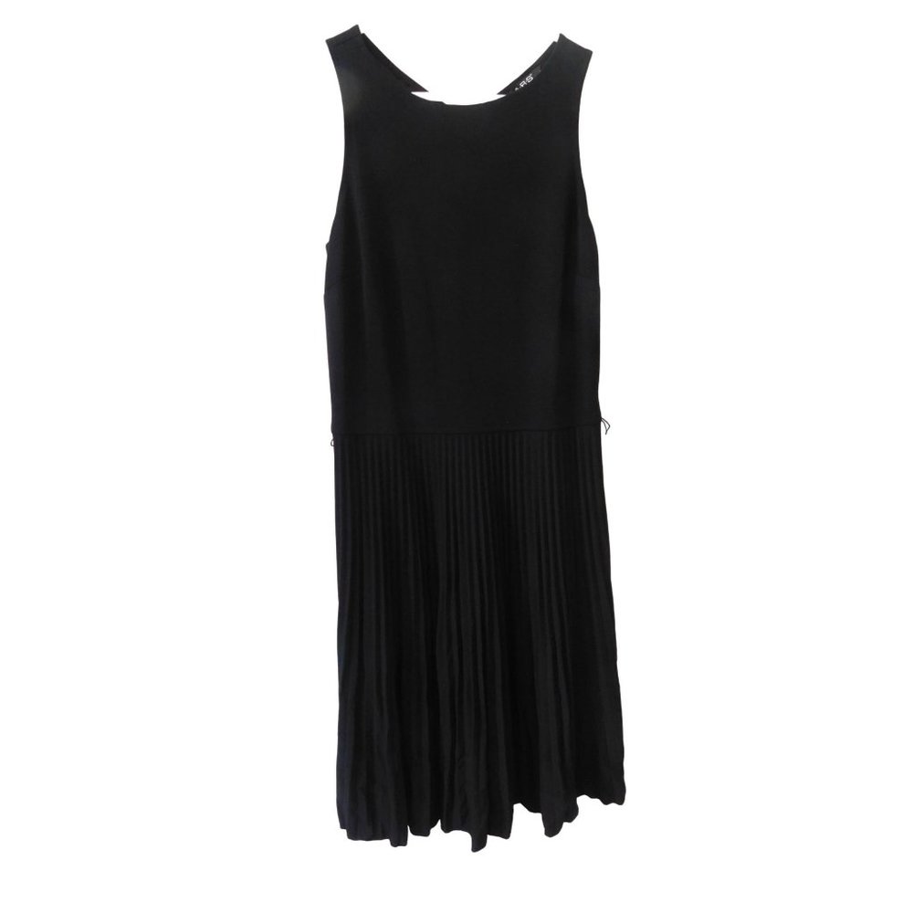 ABS Allen Schwartz Little Black Dress Accordion Pleats Hidden Back Zipper Med